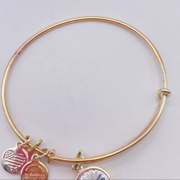 Alex & Ani Clear Swarovski April Birthday Crystal Birthstone‎ Gold Bangle - Picture 3 of 5